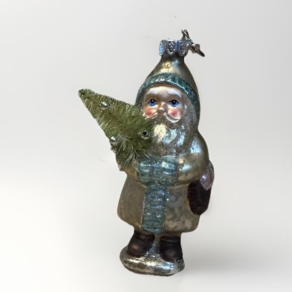 Vintage Shiny Brite Glass Santa Ornament Bottle Brush, Mercury, Radko, Y2K - Picture 7 of 16